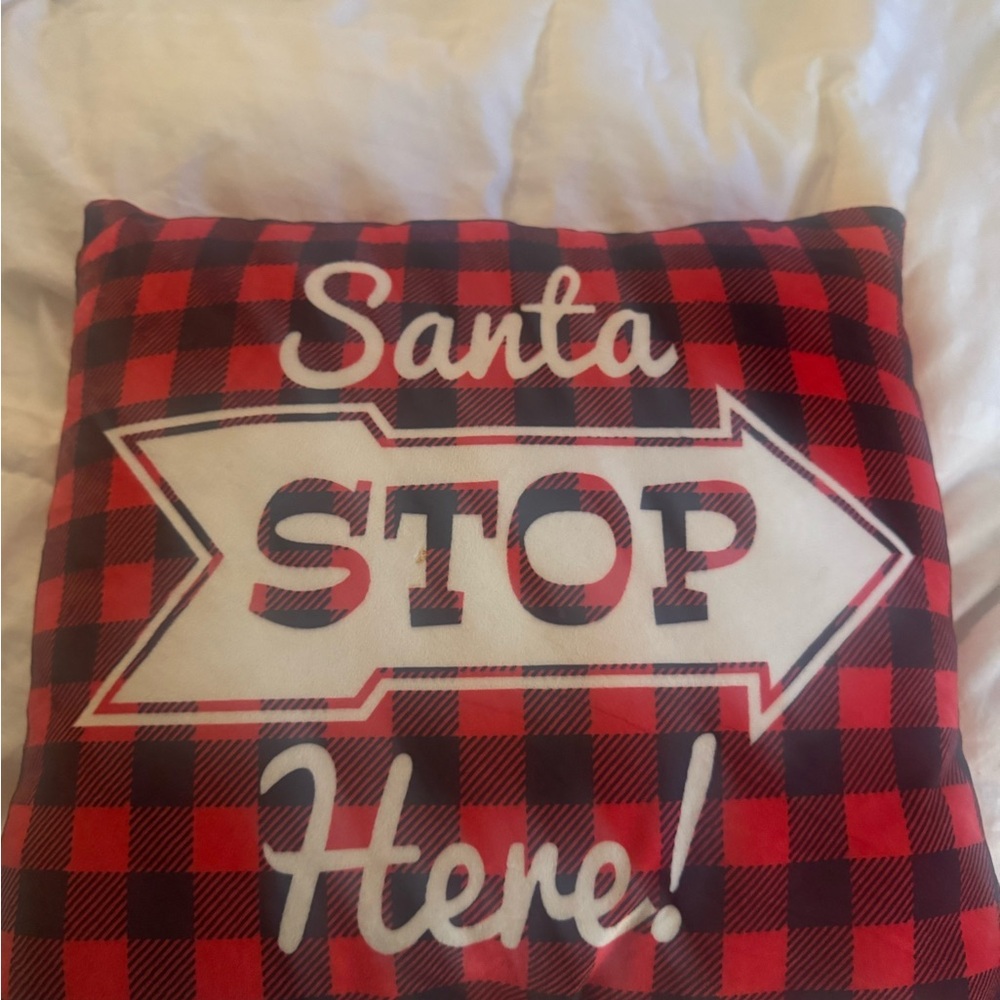 Santa Stop Here! Red Buffalo Plaid Holiday Throw Pillow